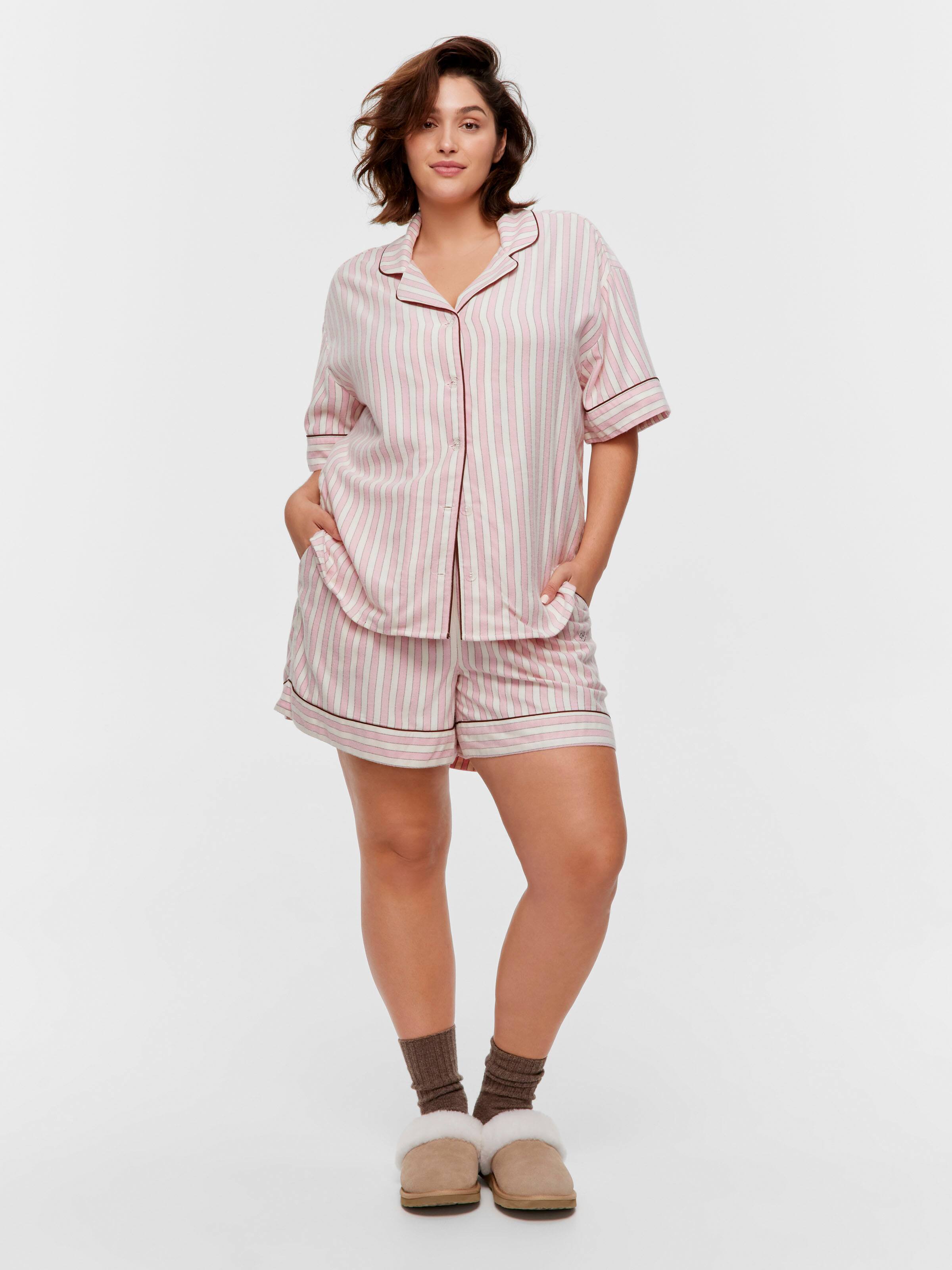 P.A. Plus Pink Stripe Viscose Flannelette Short Sleeve Shirt