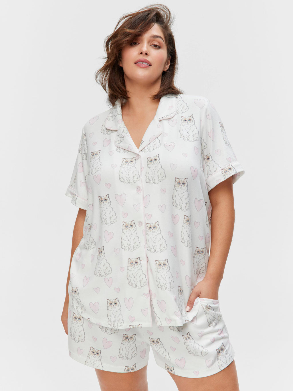 P.A. Plus Fluffy Cat Plush Shortie Pj Set