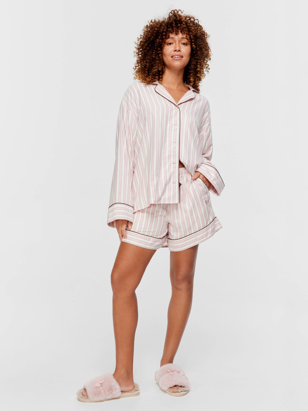 Pink Stripe Viscose Flannelette Mid Short