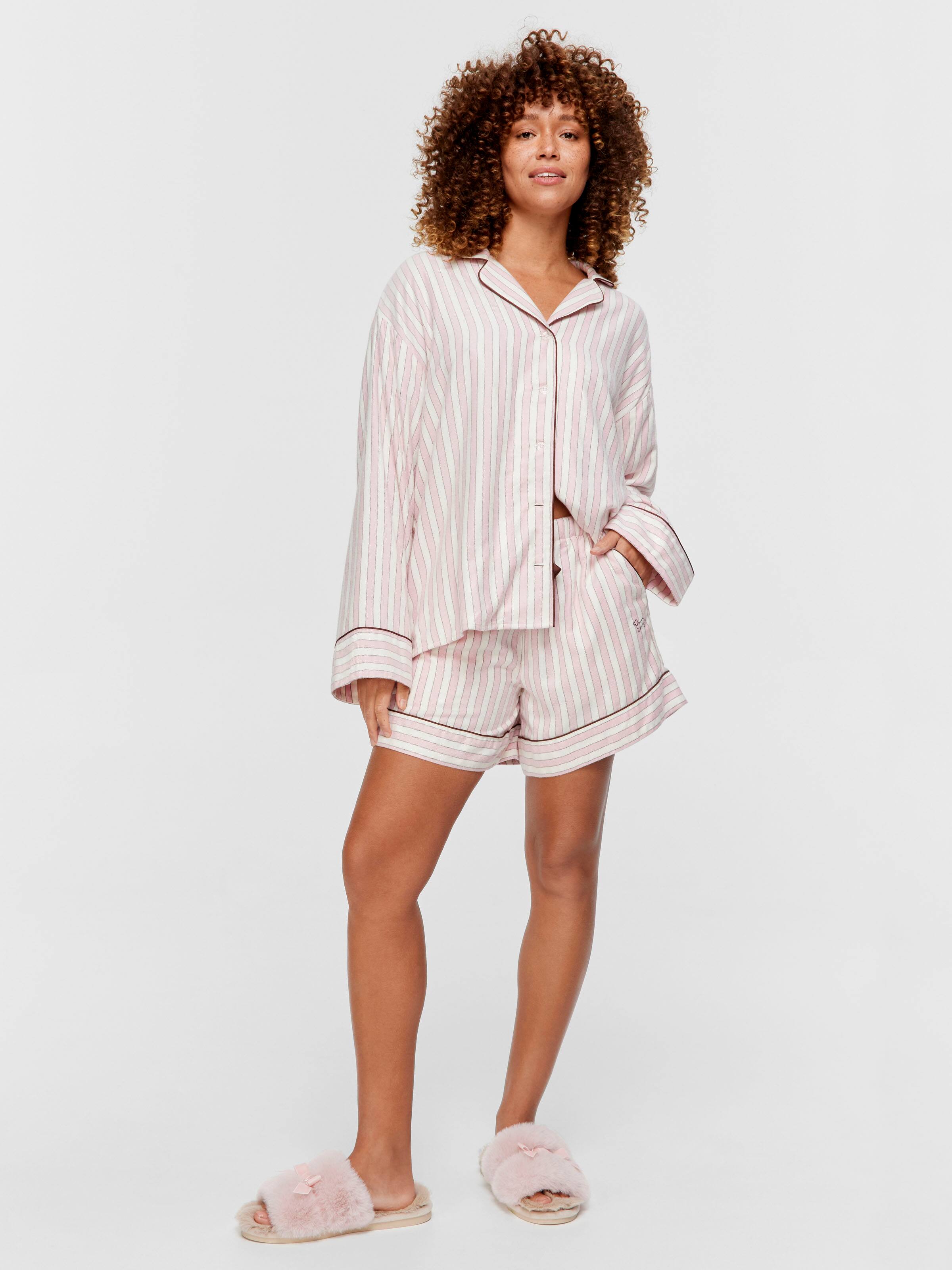 Pink Stripe Viscose Flannelette Mid Short