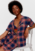 Navy Tartan Bamboo Blend Shortie Pj Set