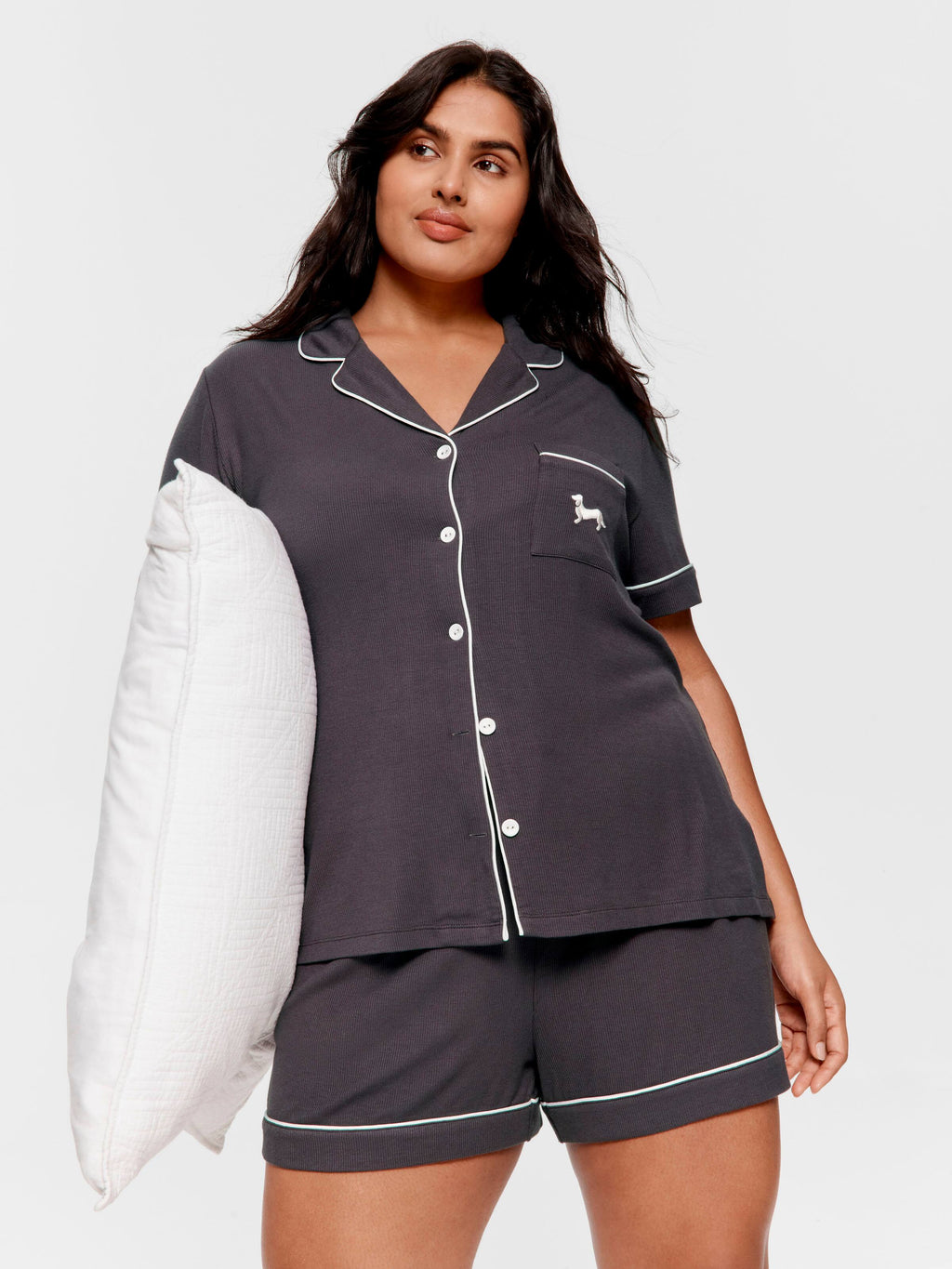 P.A. Plus Charcoal Bamboo Rib Shortie Pj Set