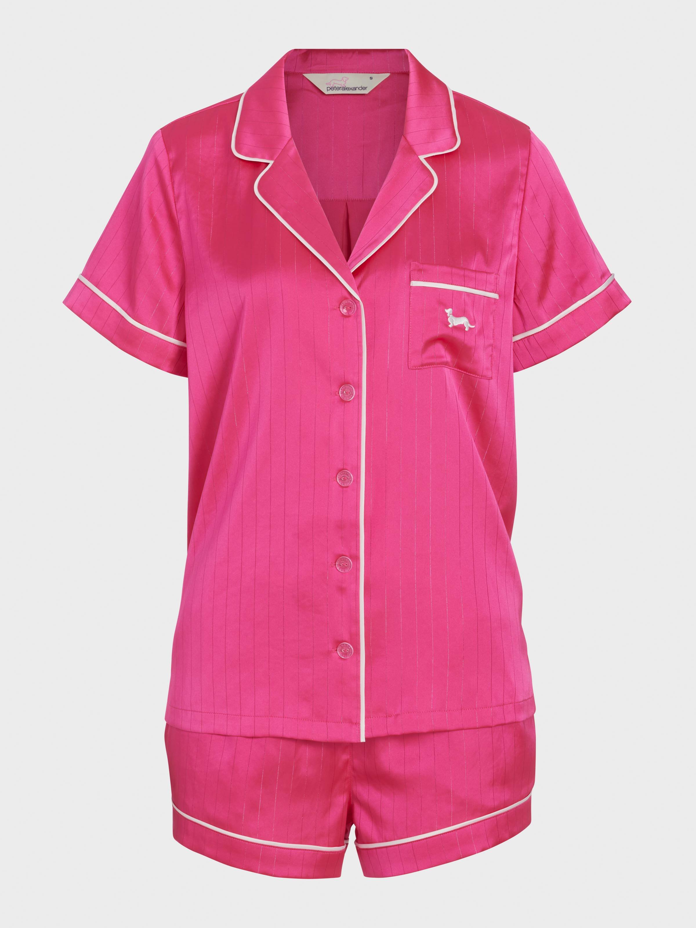 Pink Lurex Chic Satin Shortie Pj Set