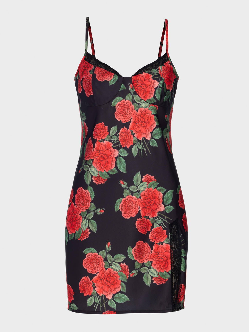 Rose Lace Trim Satin Slip Nightie