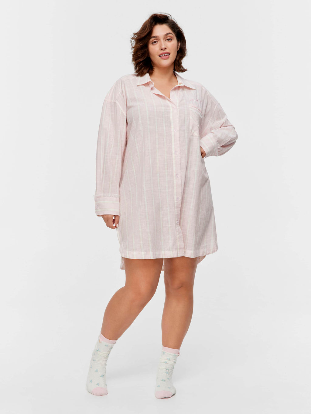 P.A. Plus Mattress Stripe 100% Cotton Long Sleeve Nightshirt