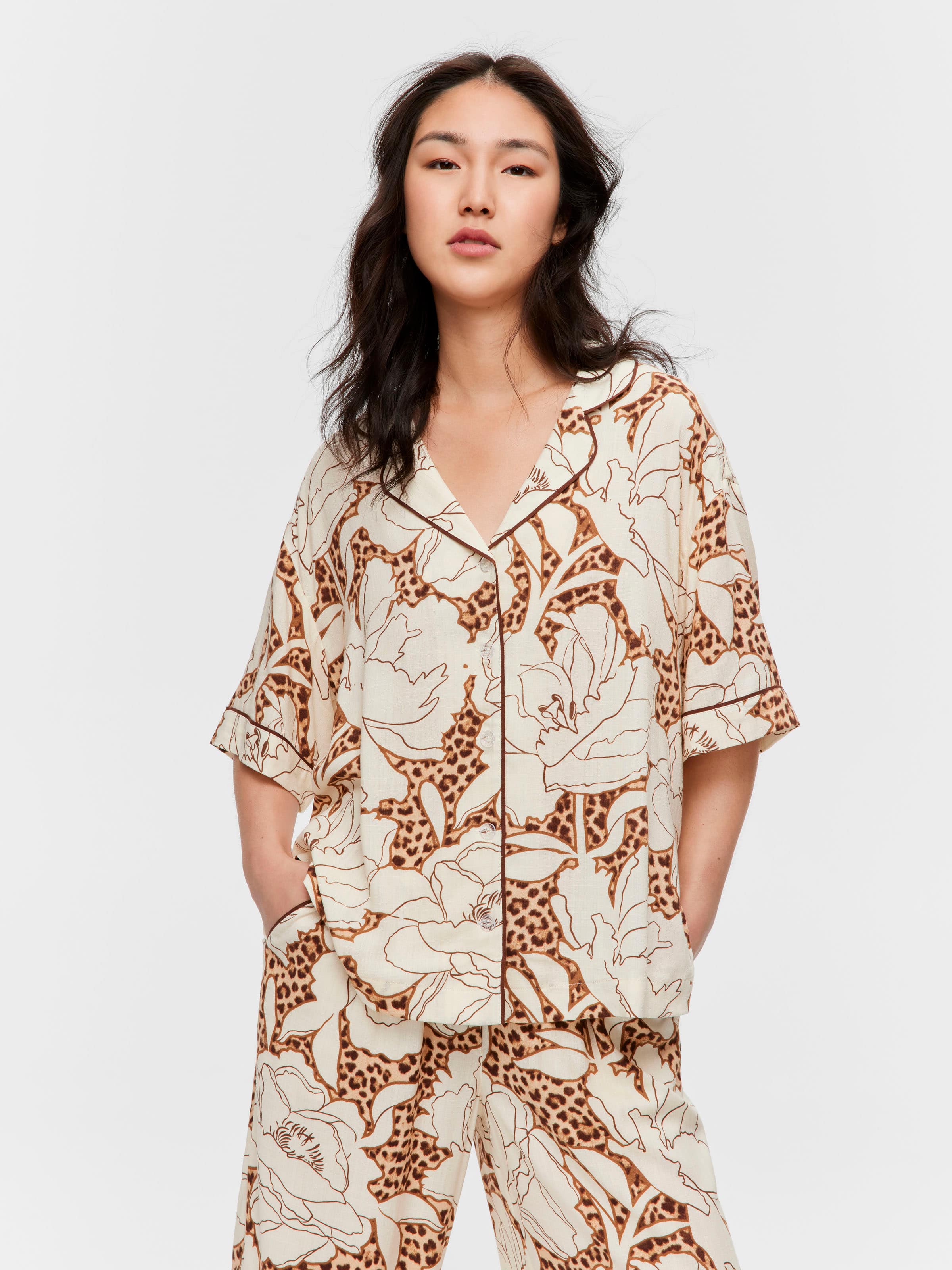 Rose Print Short Sleeve Classic Pj Set