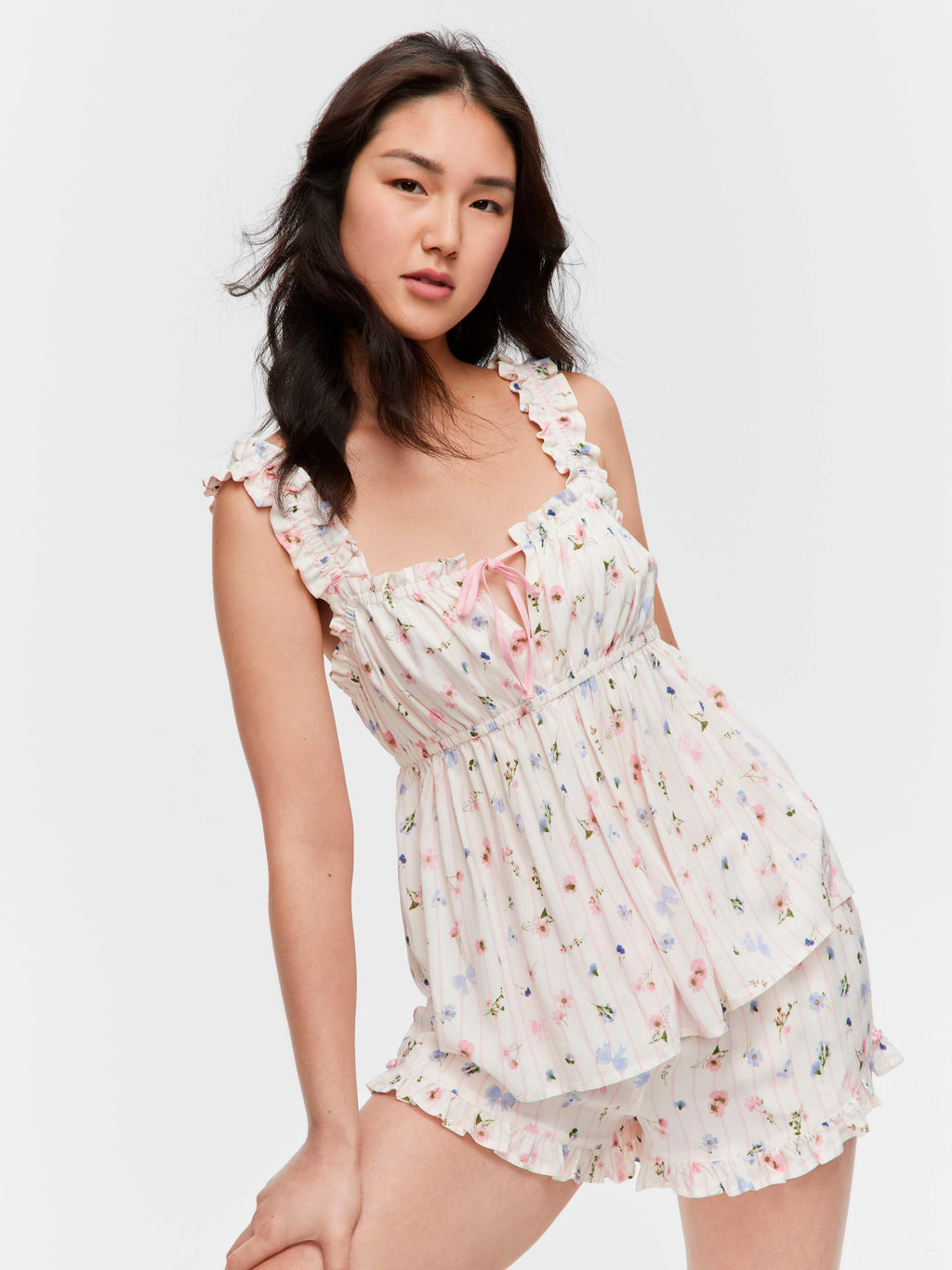 Ditsy Floral Ruffle Shortie Pj Set