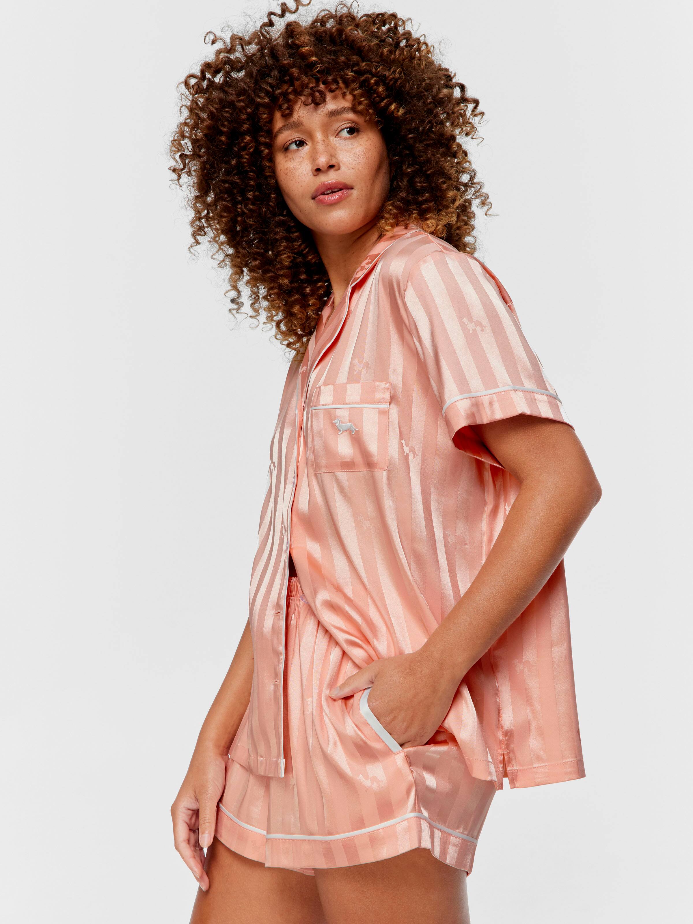 Apricot Penny Stripe Chic Satin Shortie Pj Set