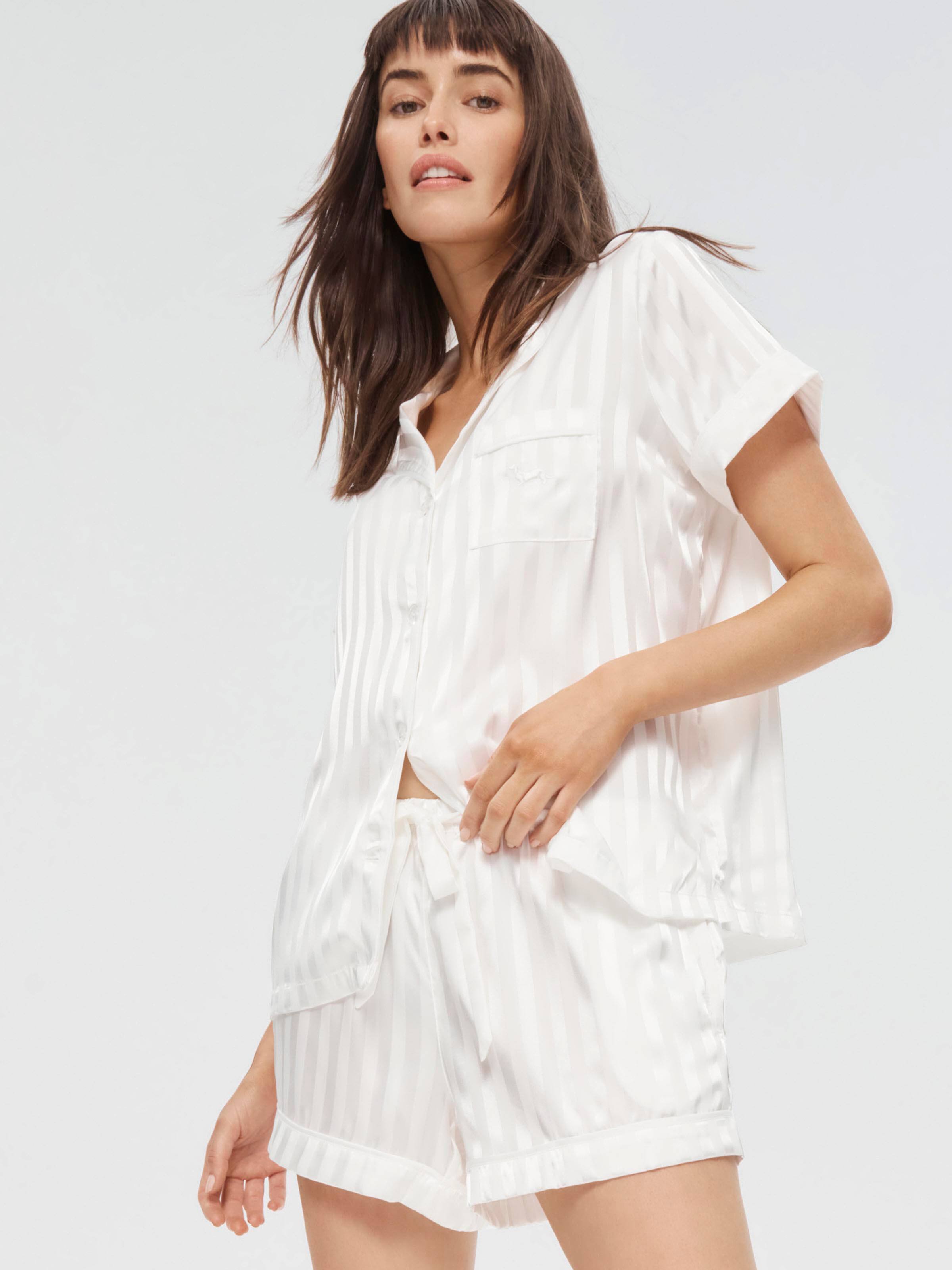 White Stripe Chic Satin Pj Set