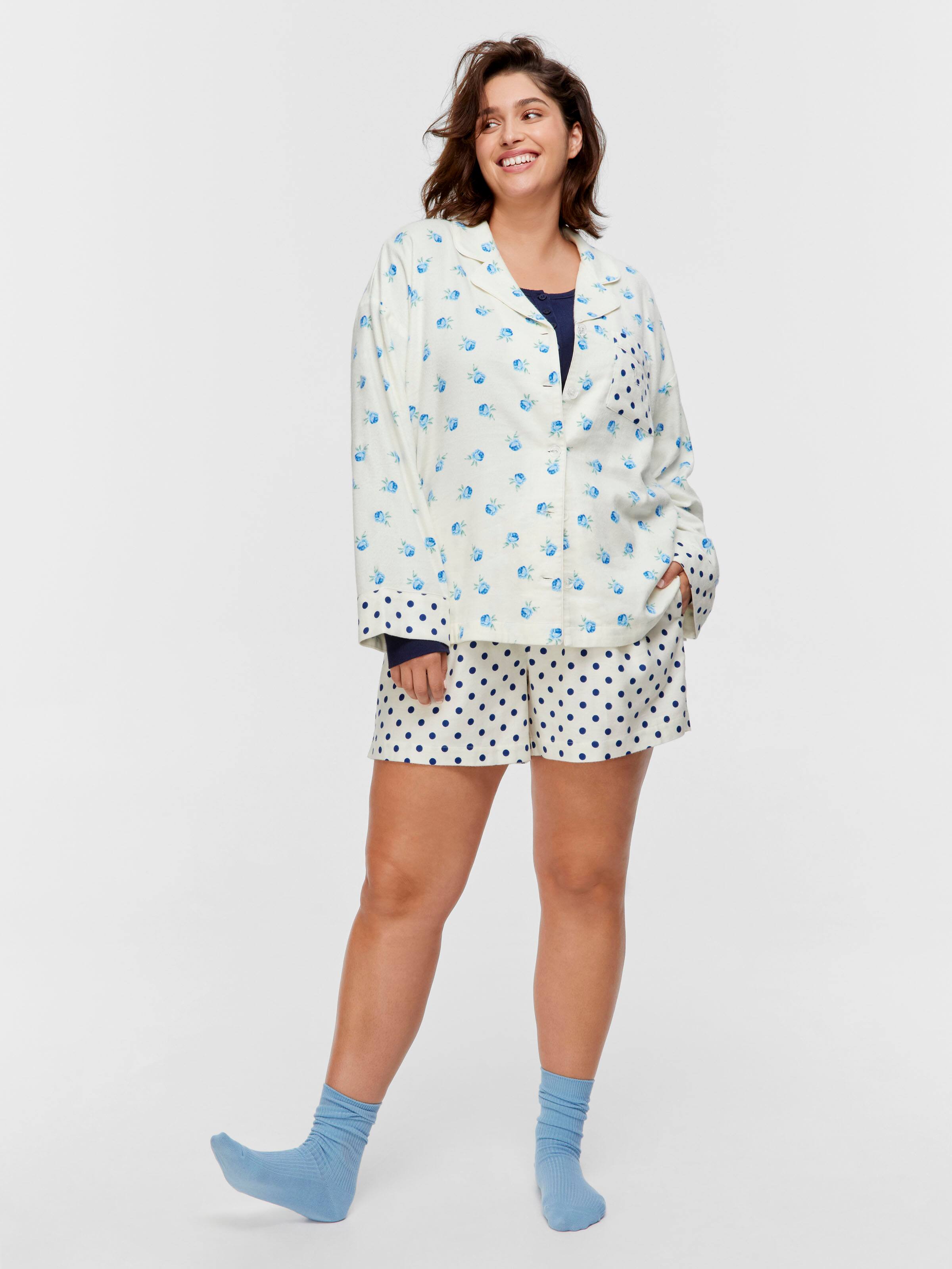 P.A. Plus Floral Spot Bamboo Flannelette Shirt & Short Pj Set