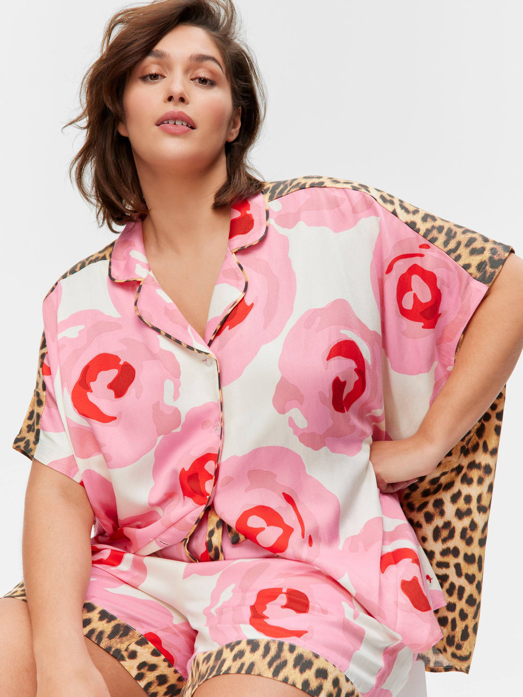 P.A. Plus Floral Leopard Fashion Shortie Pj Set