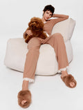 Brown Bamboo Rib Straight Leg Pj Pant