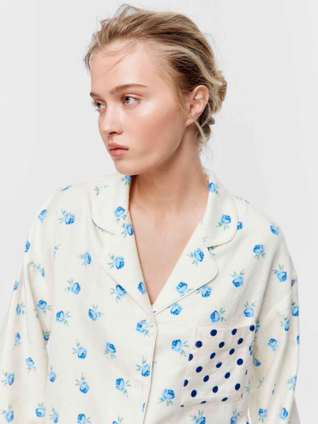 Floral Spot Bamboo Flannelette Shirt & Short Pj Set