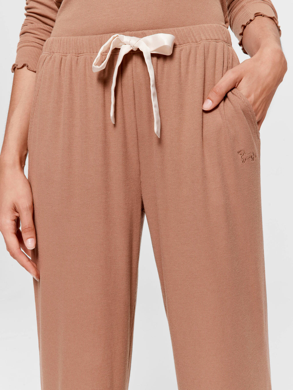 Brown Bamboo Rib Straight Leg Pj Pant