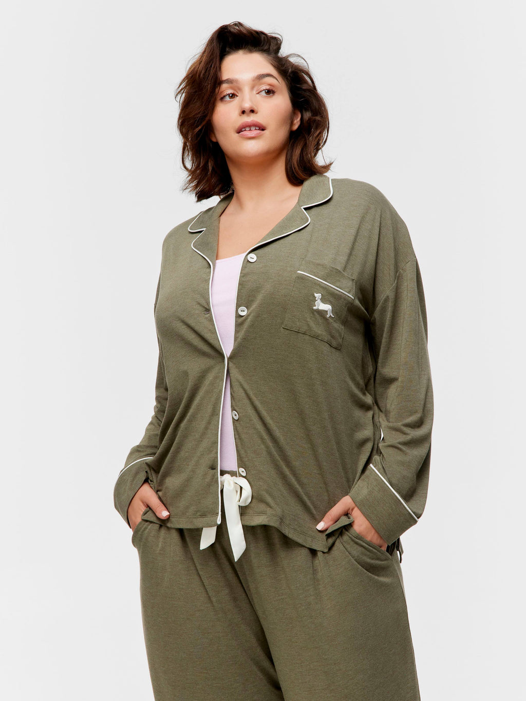 P.A. Plus Olive Bamboo Jersey Long Sleeve Pj Set
