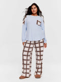 P.A. Plus Brushed Waffle Check Oversized Long Sleeve Top