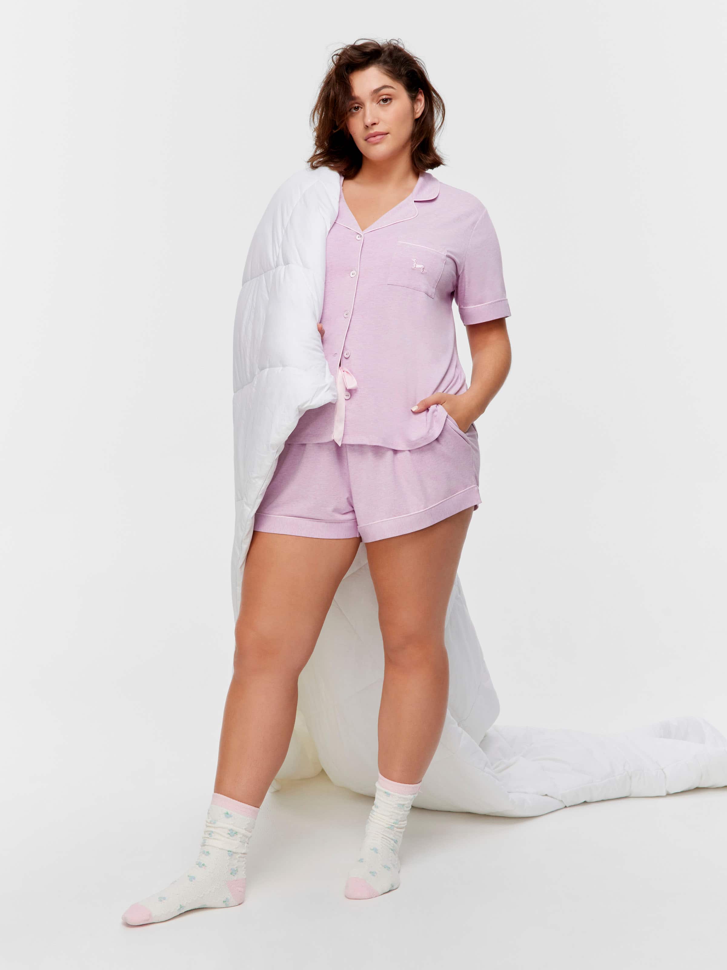 P.A. Plus Lilac Bamboo Jersey Shortie Pj Set