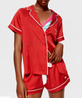 Red Lurex Satin Tux Luxe Mini Short