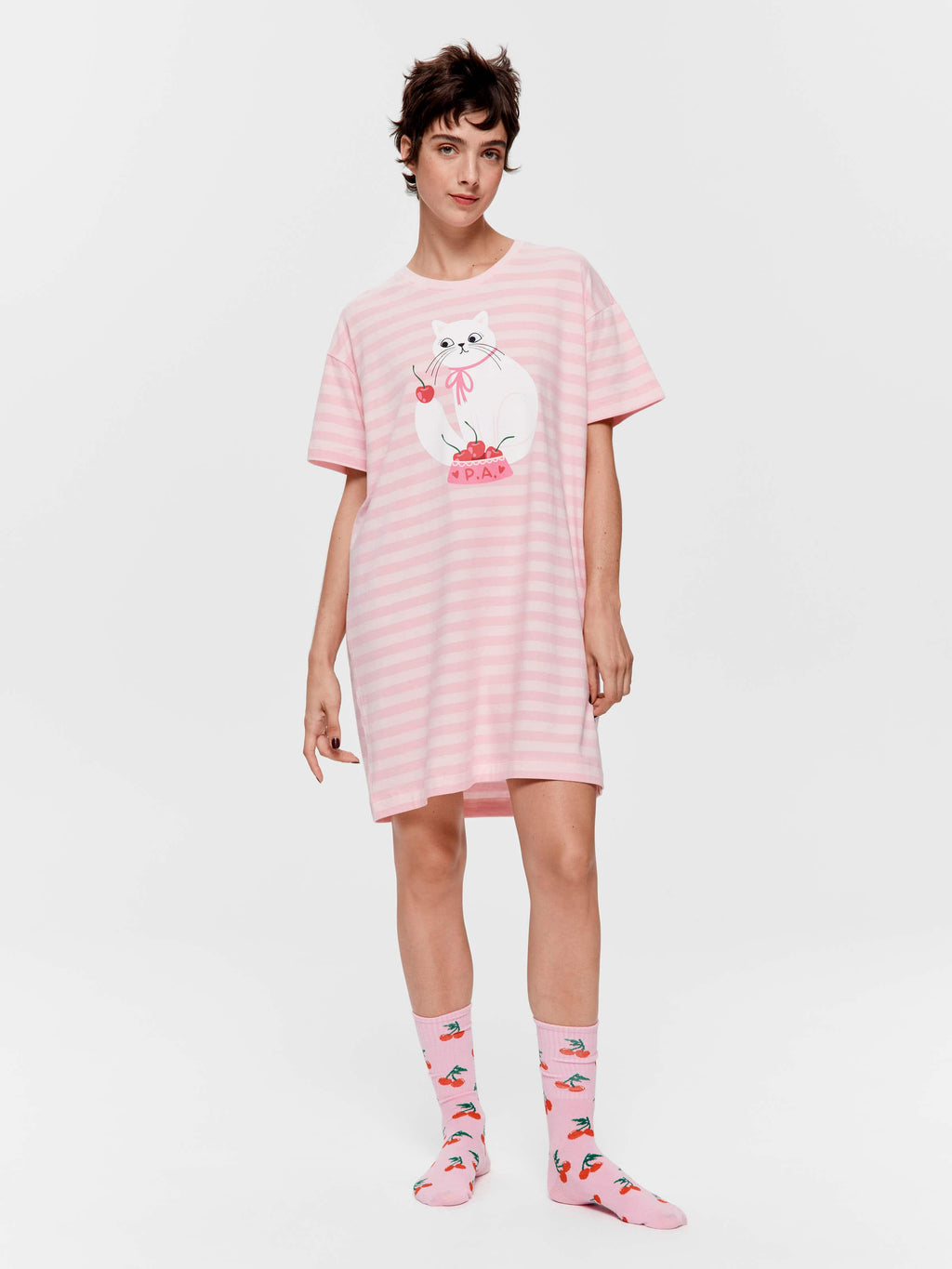 Cherry Cat Stripe Sleep Tee