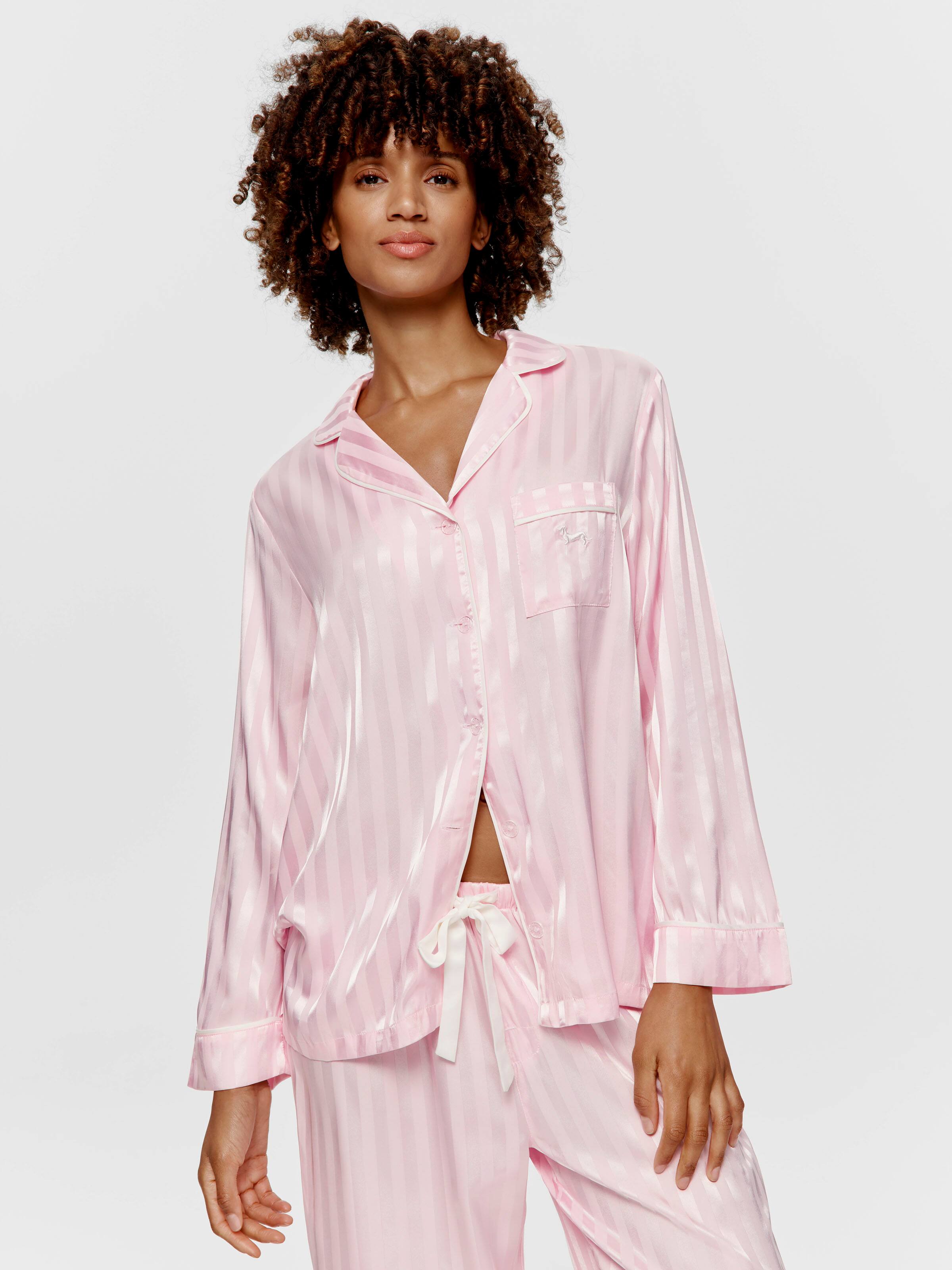 Long Pink Stripe Chic Satin Pj Set