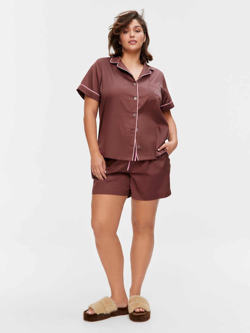 P.A. Plus Sweet Chocolate 100% Soft Cotton Shortie Pj Set