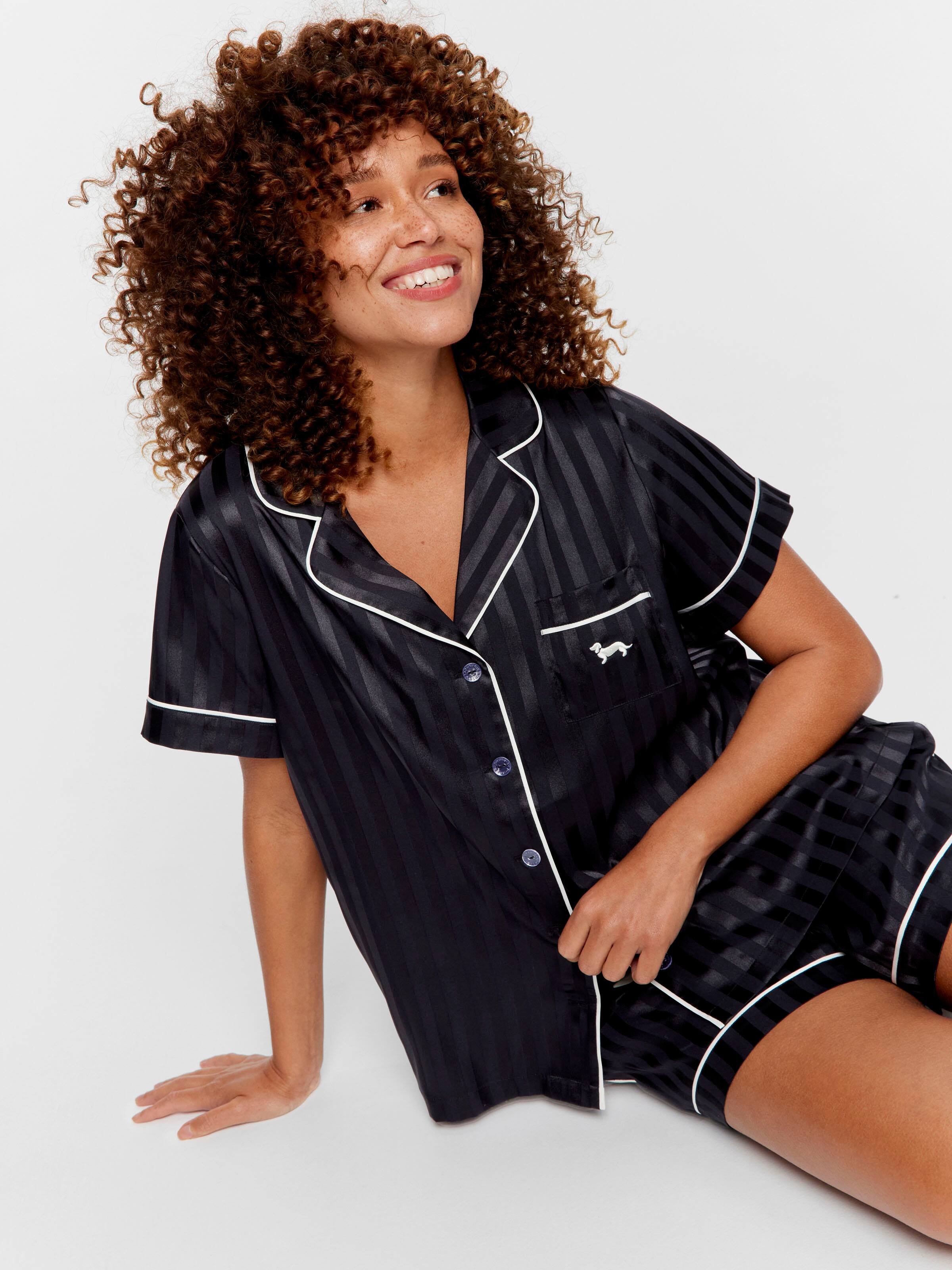 Black Stripe Chic Satin Shortie Pj Set