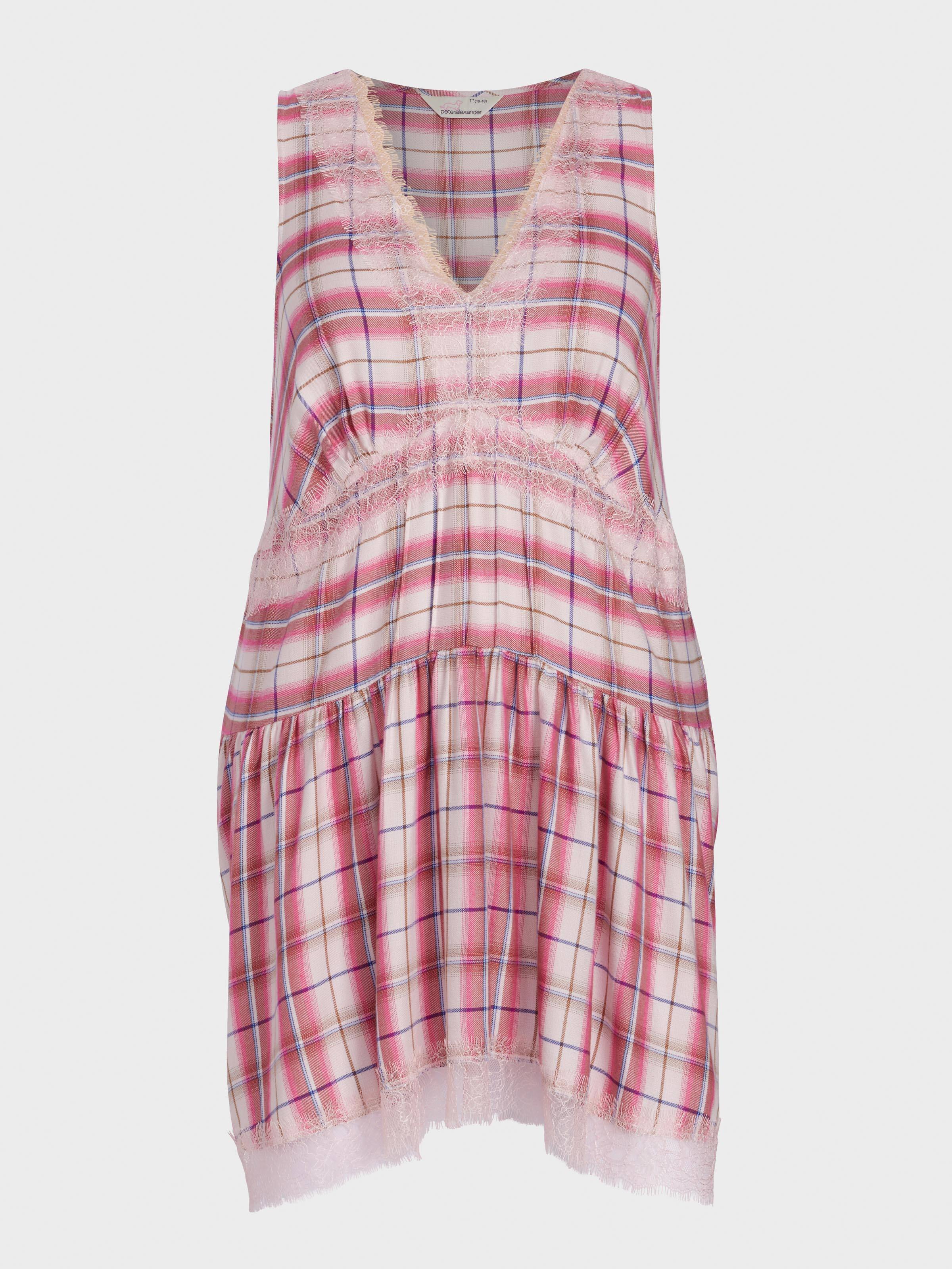 P.A. Plus Check Lace Trim Viscose Flannelette Fashion Nightie