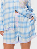 P.A. Plus Soft Blue Contrast Check Viscose Flannelette Lace Mid Short