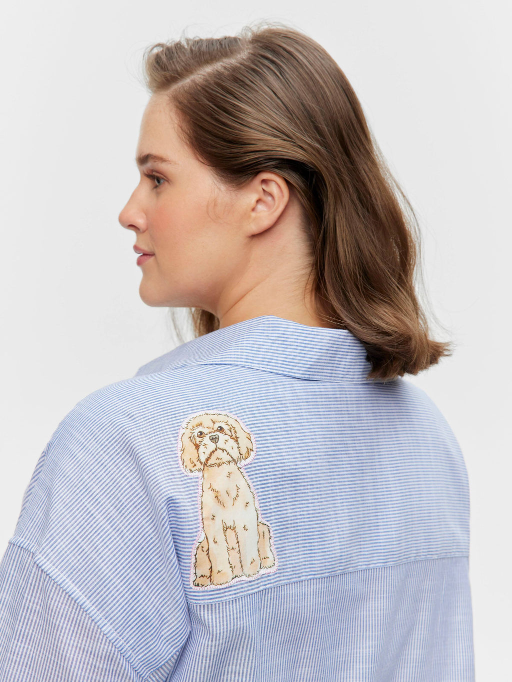 P.A. Plus Doggo Striped 100% Cotton Long Sleeve Nightshirt