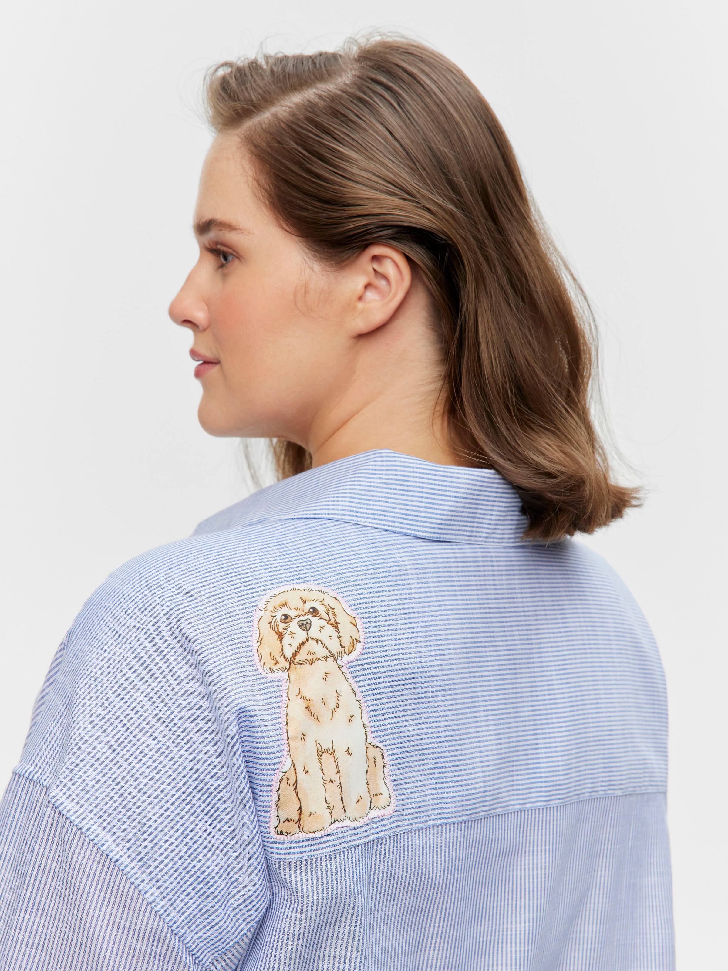 P.A. Plus Doggo Striped 100% Cotton Long Sleeve Nightshirt