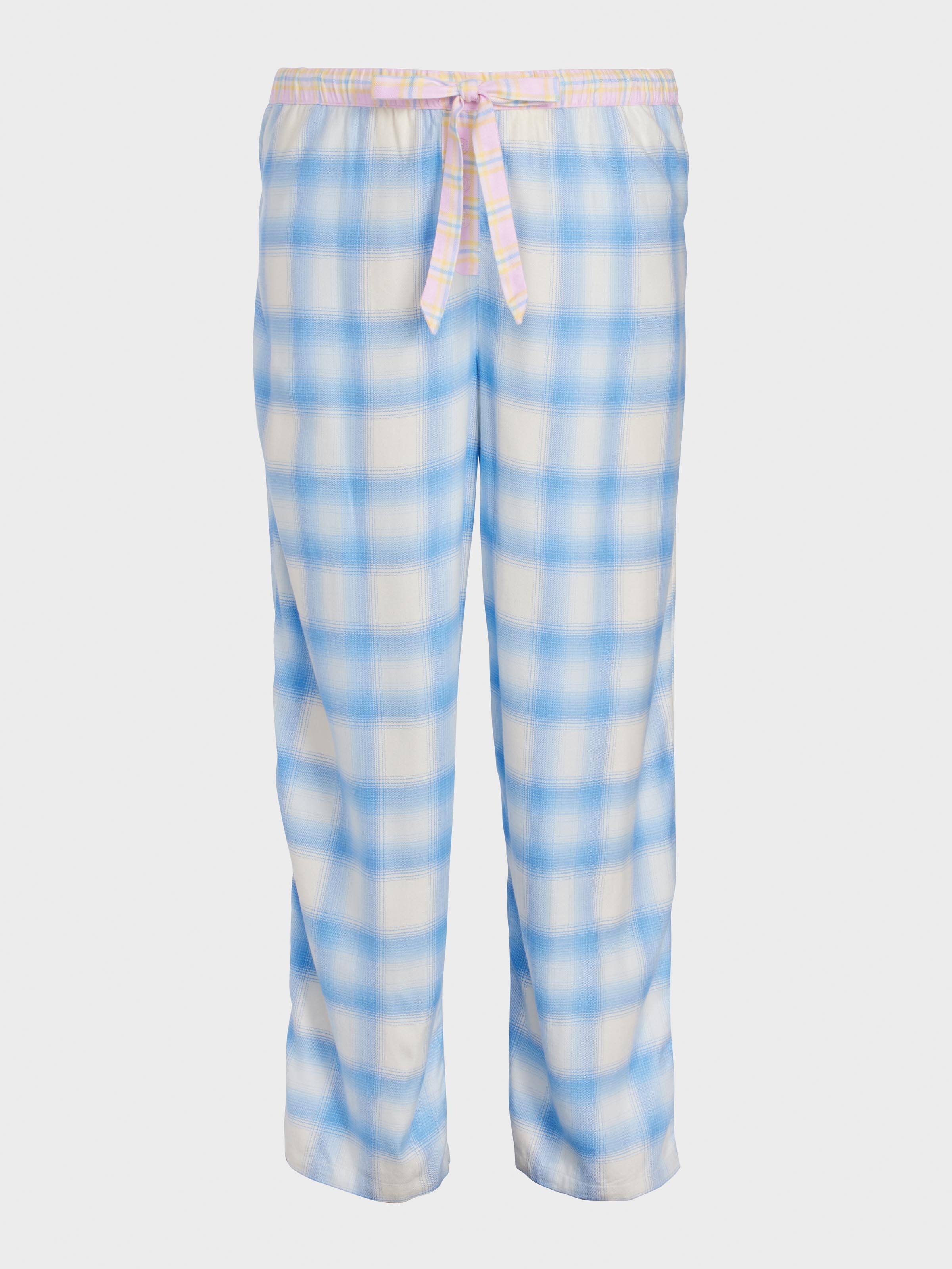 P.A. Plus Soft Blue Contrast Check Viscose Flannelette Classic Pj Pant