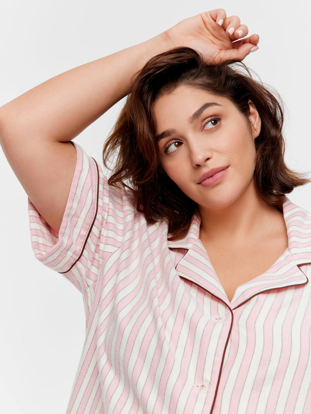 P.A. Plus Pink Stripe Viscose Flannelette Short Sleeve Shirt