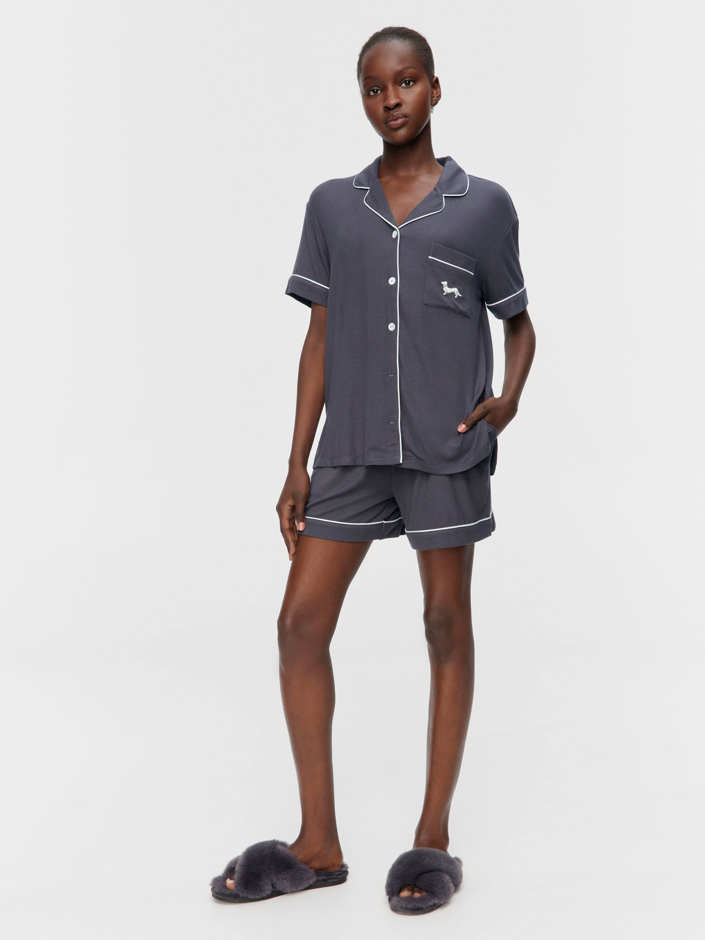 Charcoal Bamboo Rib Shortie Pj Set