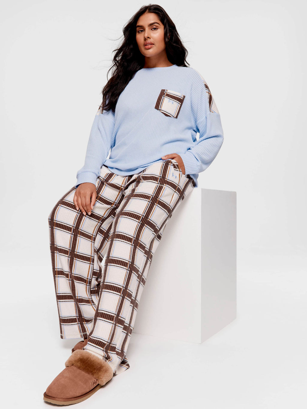 P.A. Plus Check Waffle Wide Leg Pj Pant