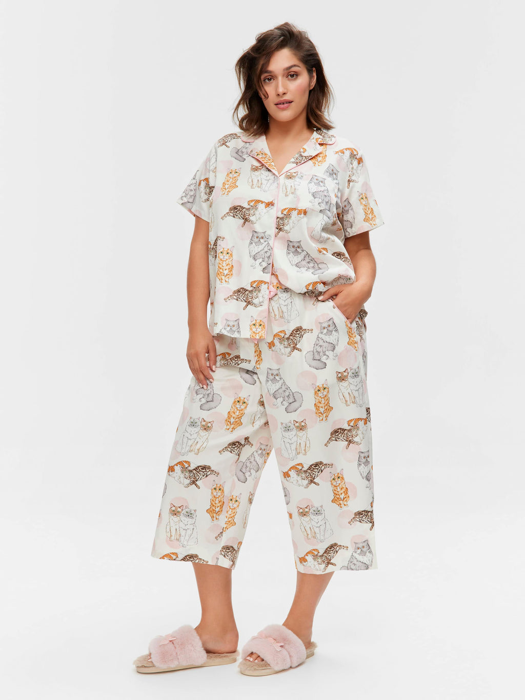 P.A. Plus Cats 100% Cotton Cropped Fashion Pj Pant