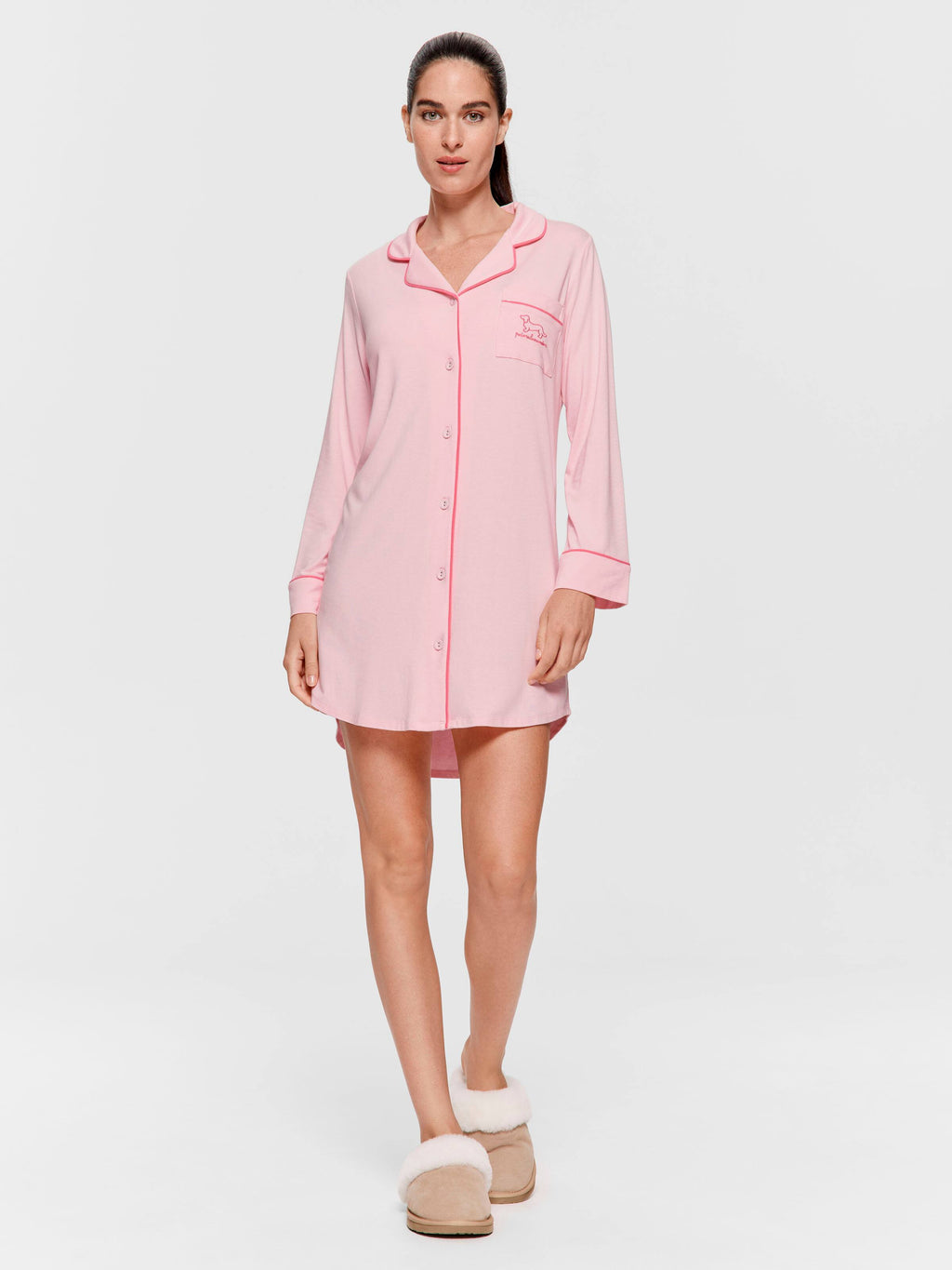Super Soft Pink Bamboo Knit Long Sleeve Nightshirt
