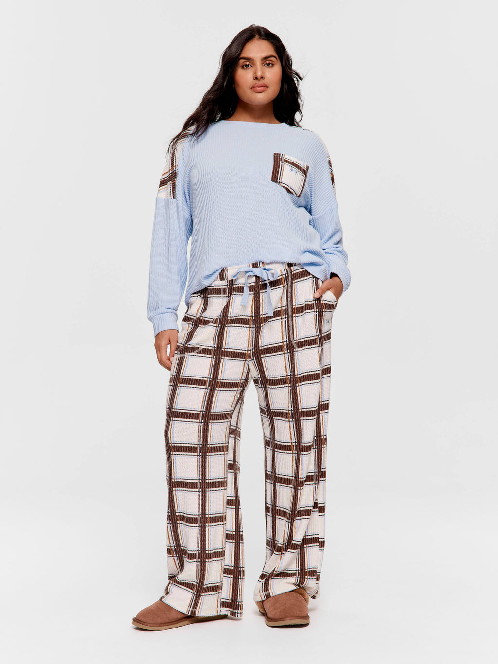 P.A. Plus Check Waffle Wide Leg Pj Pant
