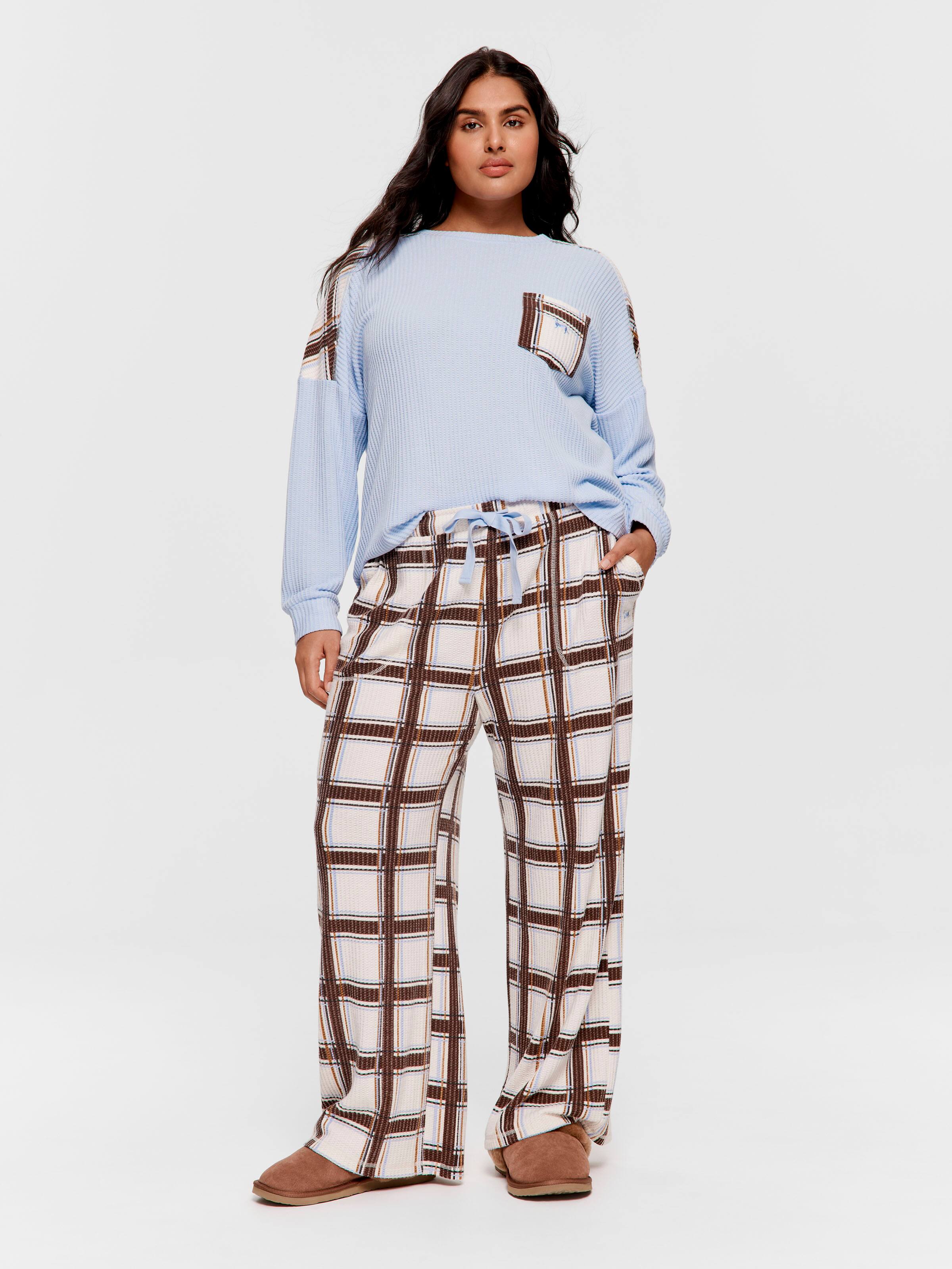 P.A. Plus Check Waffle Wide Leg Pj Pant