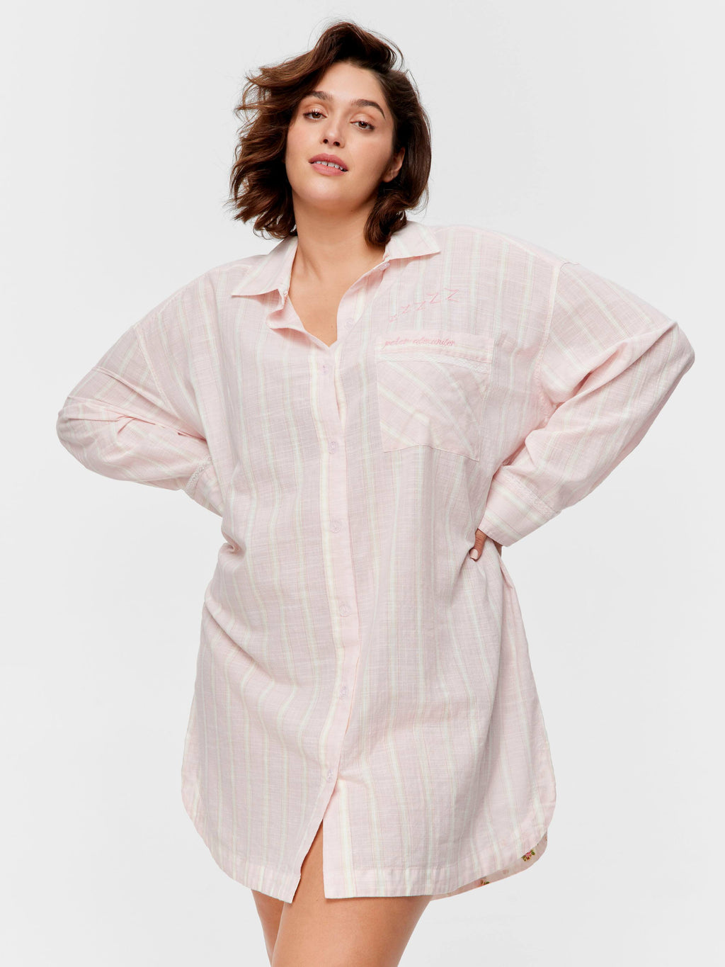 P.A. Plus Mattress Stripe 100% Cotton Long Sleeve Nightshirt