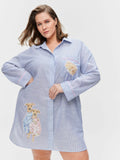 P.A. Plus Doggo Striped 100% Cotton Long Sleeve Nightshirt