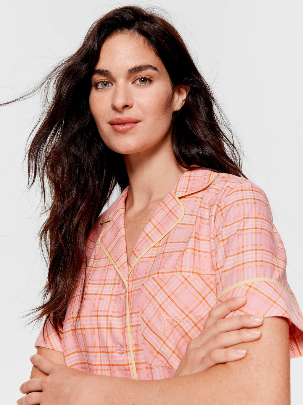Pink & Yellow Check 100% Cotton 3/4 Pj Set