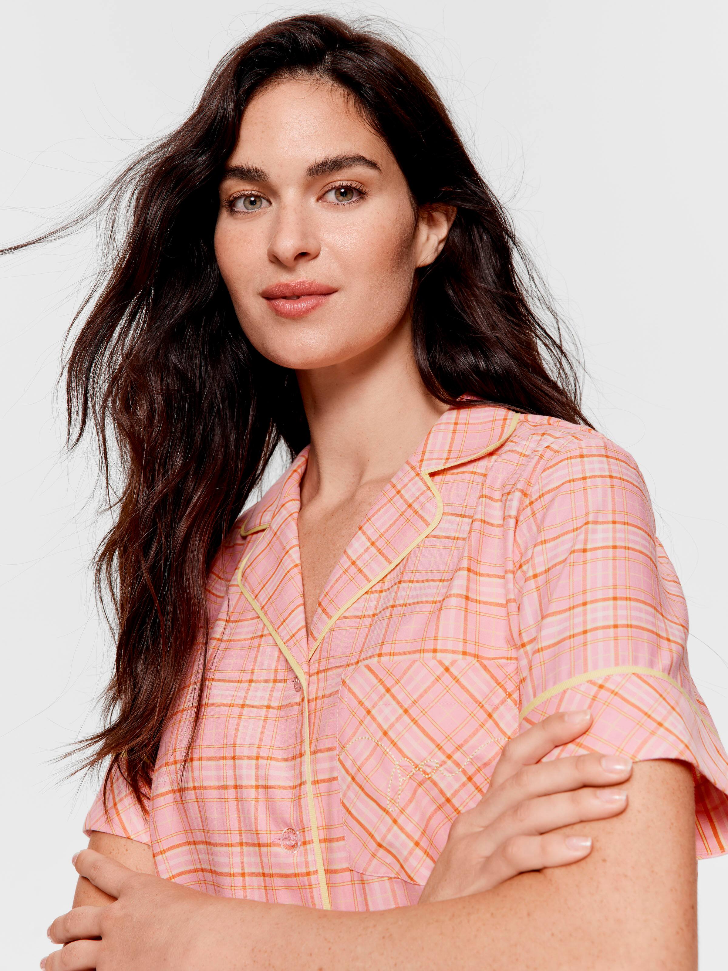 Pink & Yellow Check 100% Cotton 3/4 Pj Set