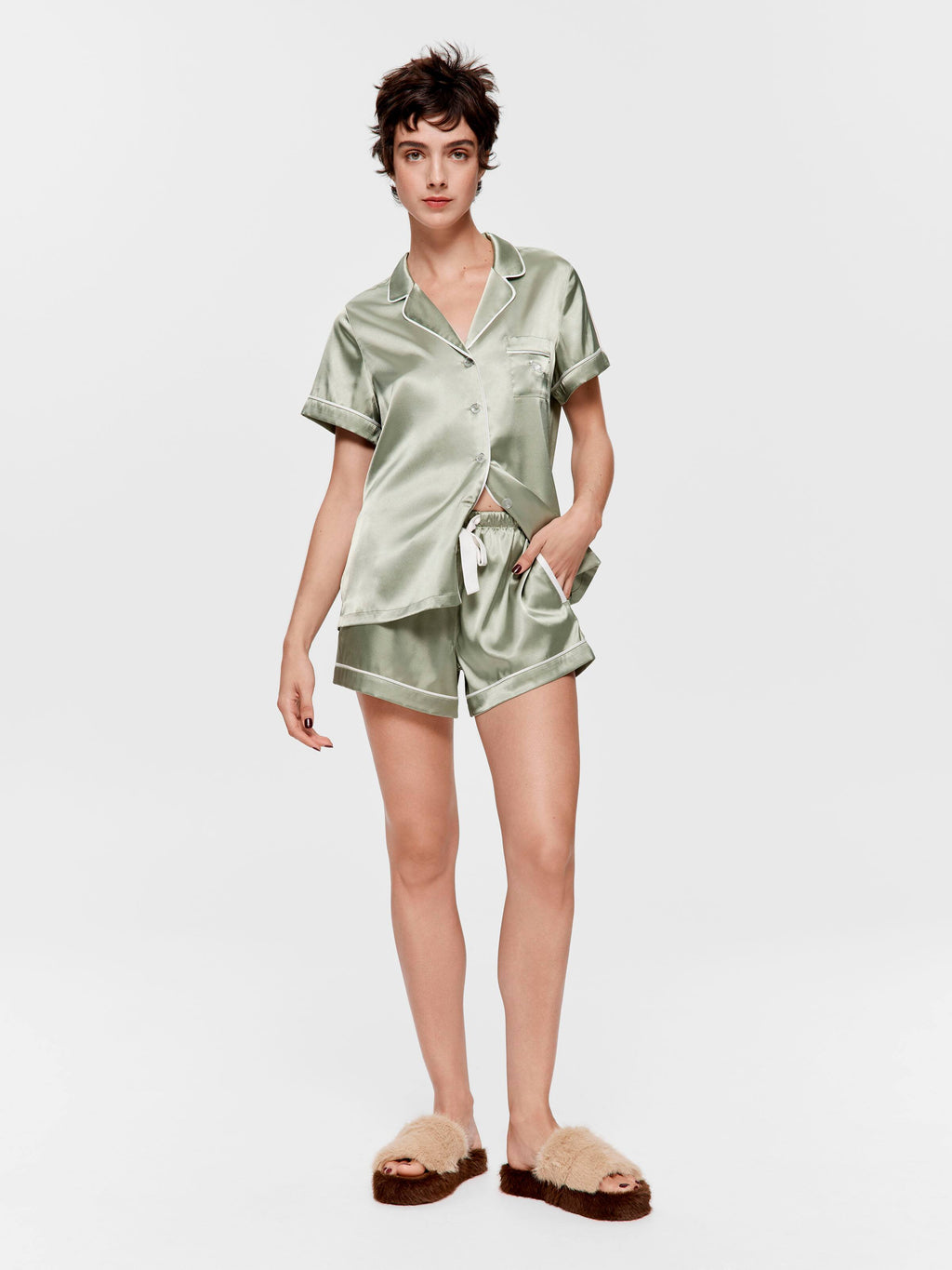 Sage Chic Satin Shortie Pj Set