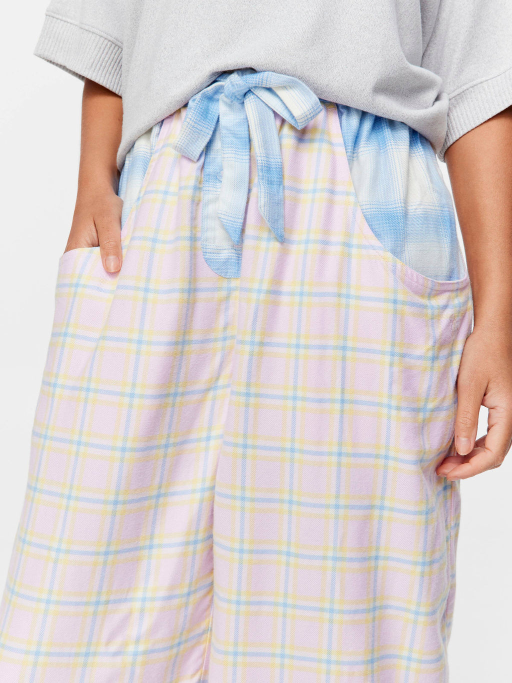 Soft Pink Contrast Check Viscose Flannelette Fashion Pj Pant