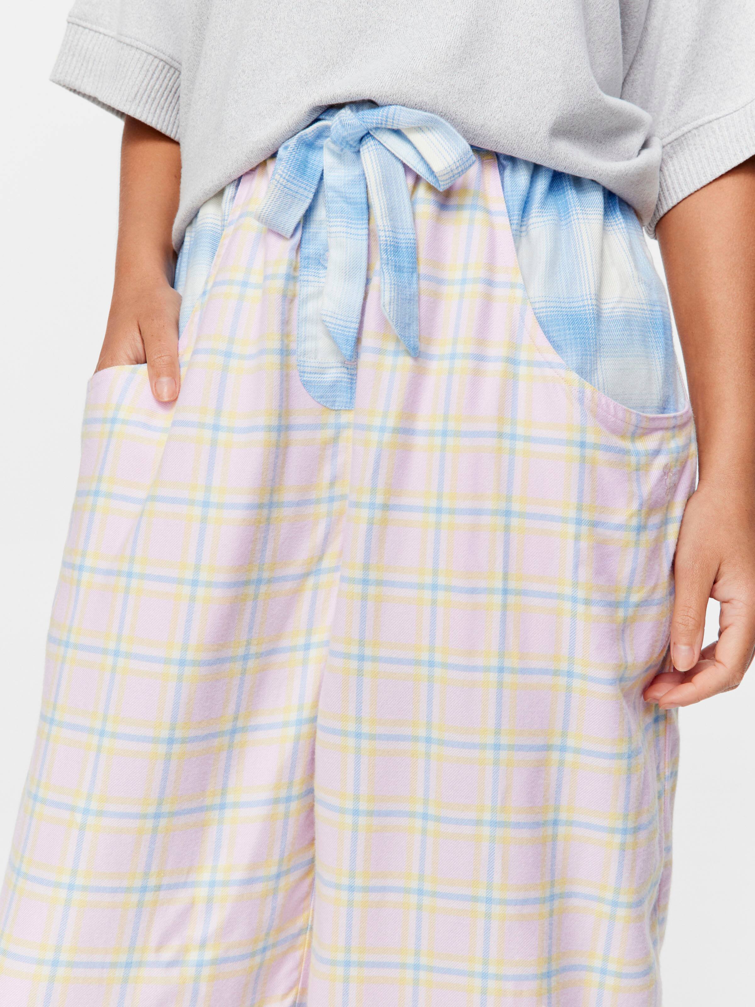 Soft Pink Contrast Check Viscose Flannelette Fashion Pj Pant