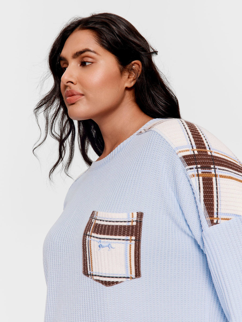 P.A. Plus Brushed Waffle Check Oversized Long Sleeve Top