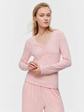 Pink Marle Pointelle Henley Long Sleeve Top