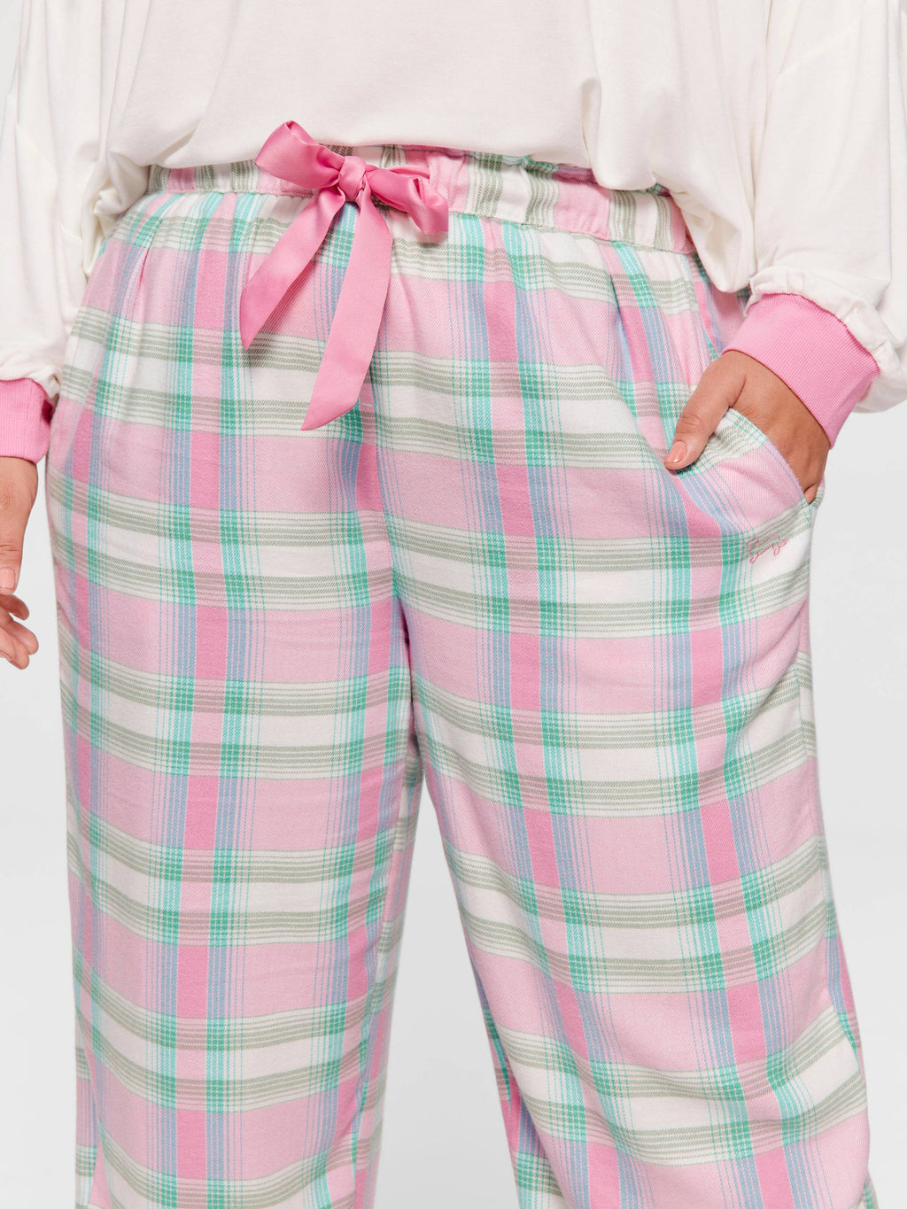 P.A. Plus Pink Check Wide Leg Bamboo Flannelette Pj Pant