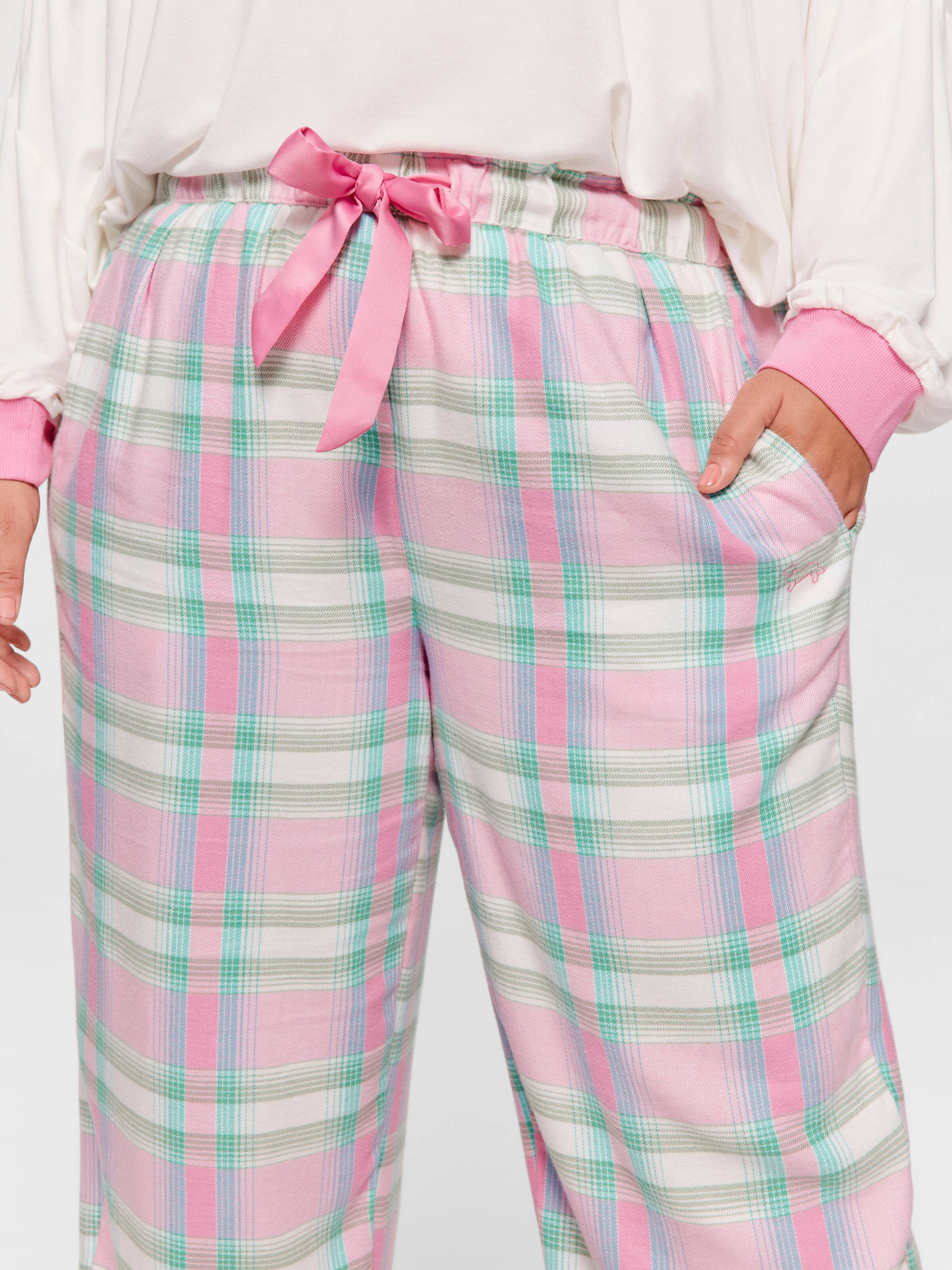 P.A. Plus Pink Check Wide Leg Bamboo Flannelette Pj Pant
