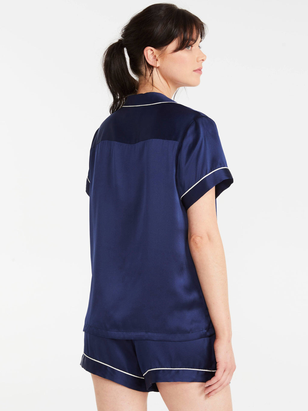 Navy Mulberry Silk Shortie Pj Set